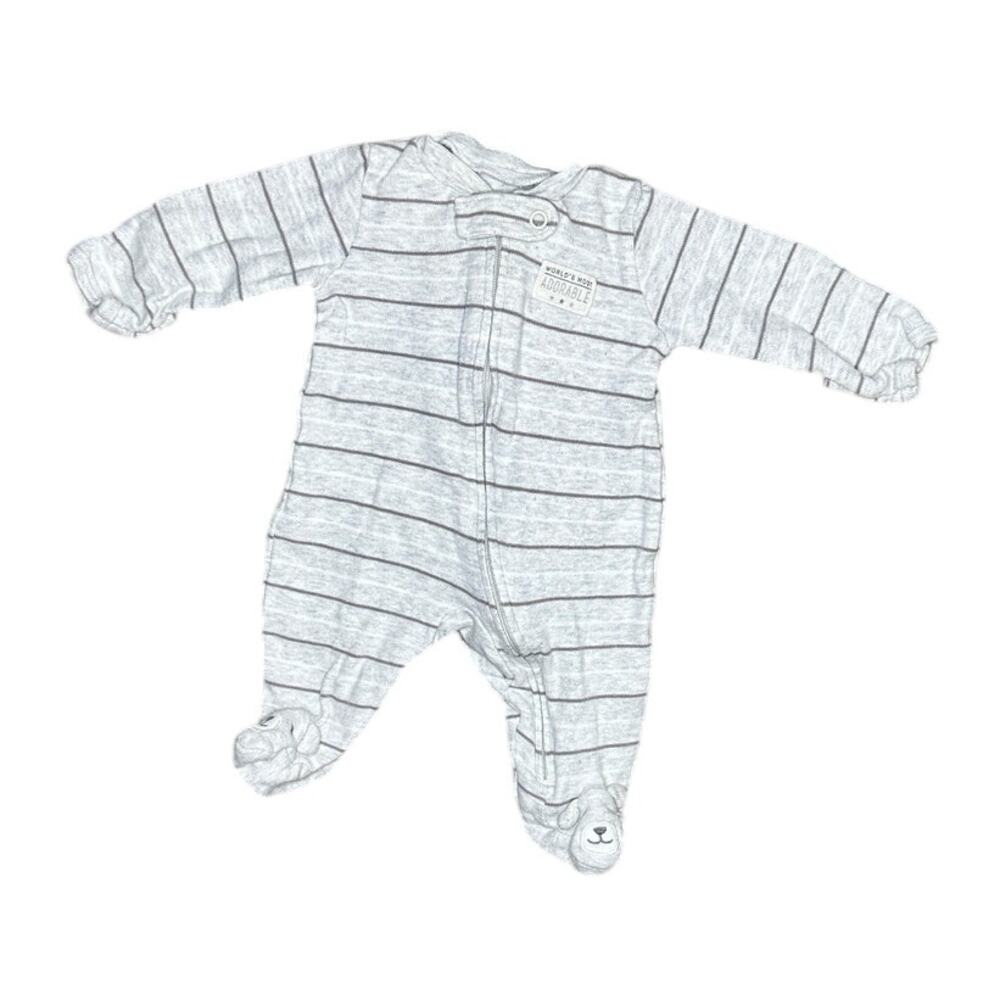 Baby Newborn NB Gray Striped Footie Sleeper Pajama PJ